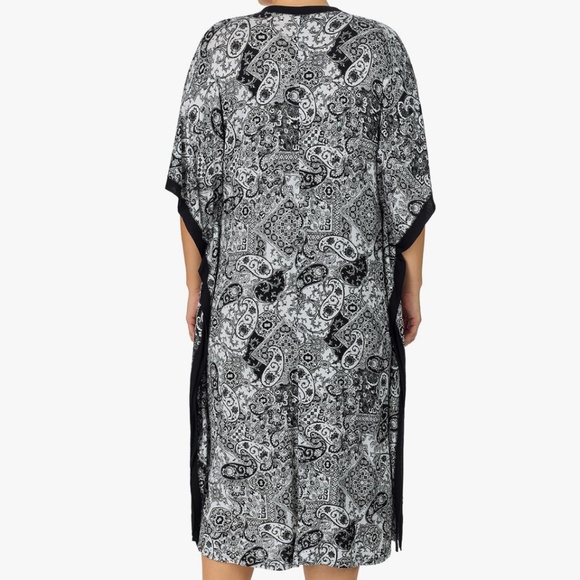 Ellen Tracy Plus Size Wide-Sleeve Printed Caftan - White Grid - Picture 5 of 5